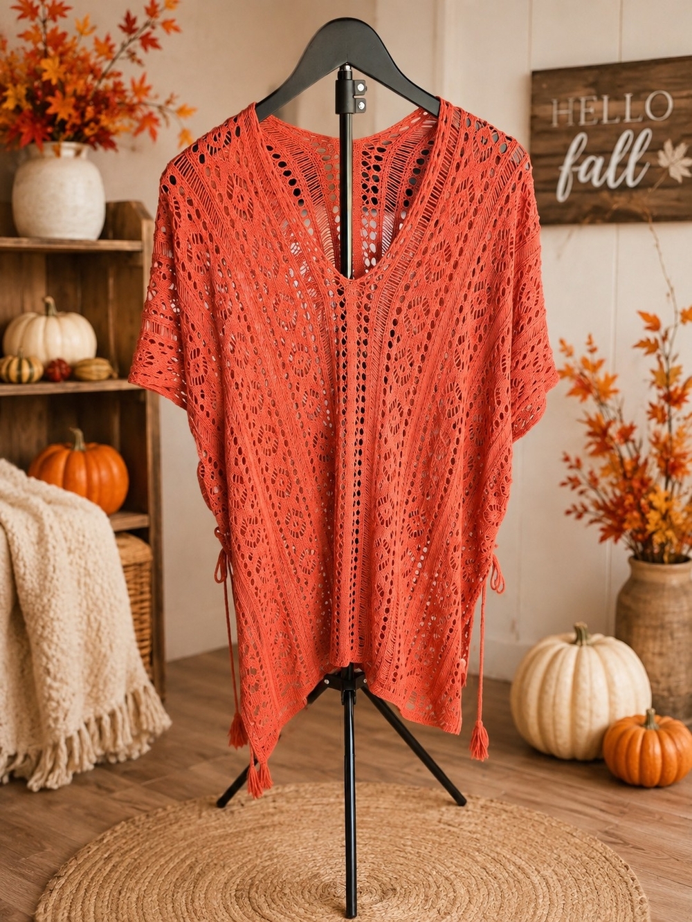 Cutout V-Neck Cover-Up with Tassel from the online boutique Hazel Blues